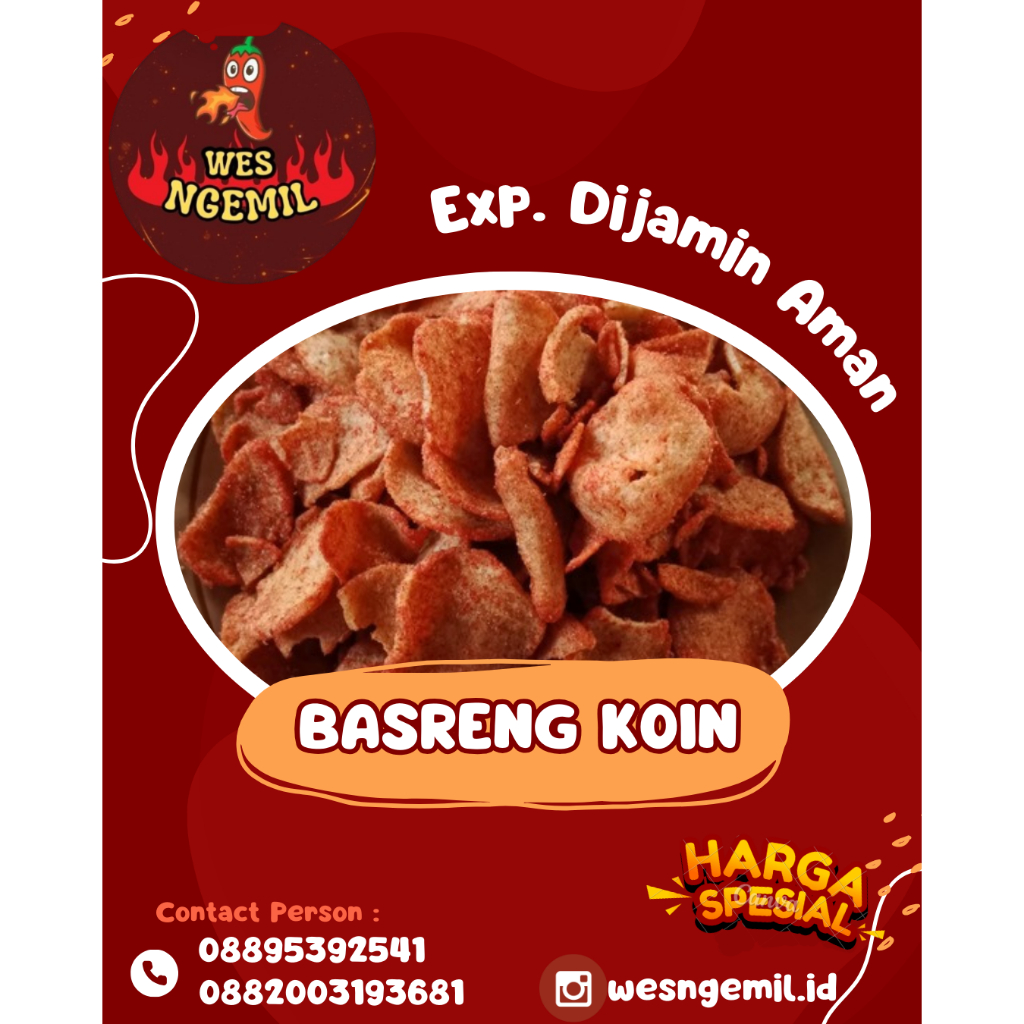 

Basreng Koin Pedas Gurih Renyah 125 gr| Cemilan Basreng Pedas Kriuk | Wes Ngemil