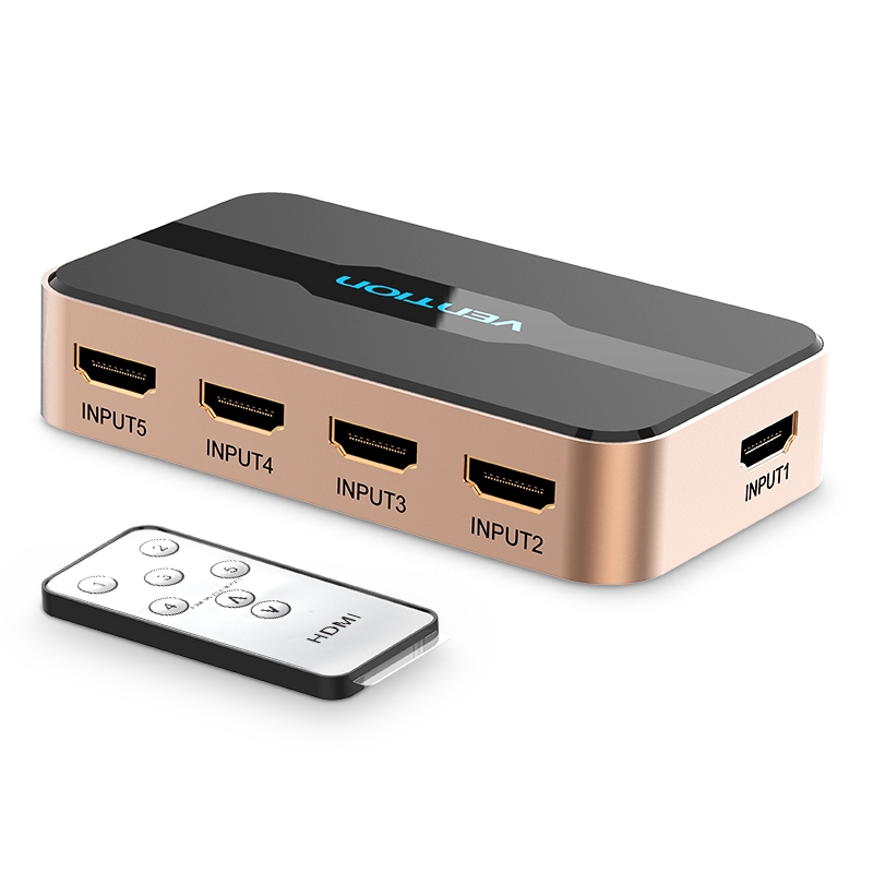 Vention HDMI Switc 5 in 1 Out ACDG | Dukungan Resolusi 4K UHD | HDMI Otomatis & Manual