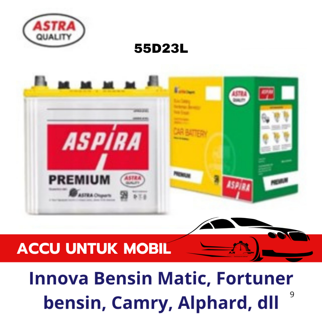 Aki Mobil Innova Bensin Matic, Fortuner bensin - Accu Aspira Premium 55D23L Aki Basah 12V / 60Ah