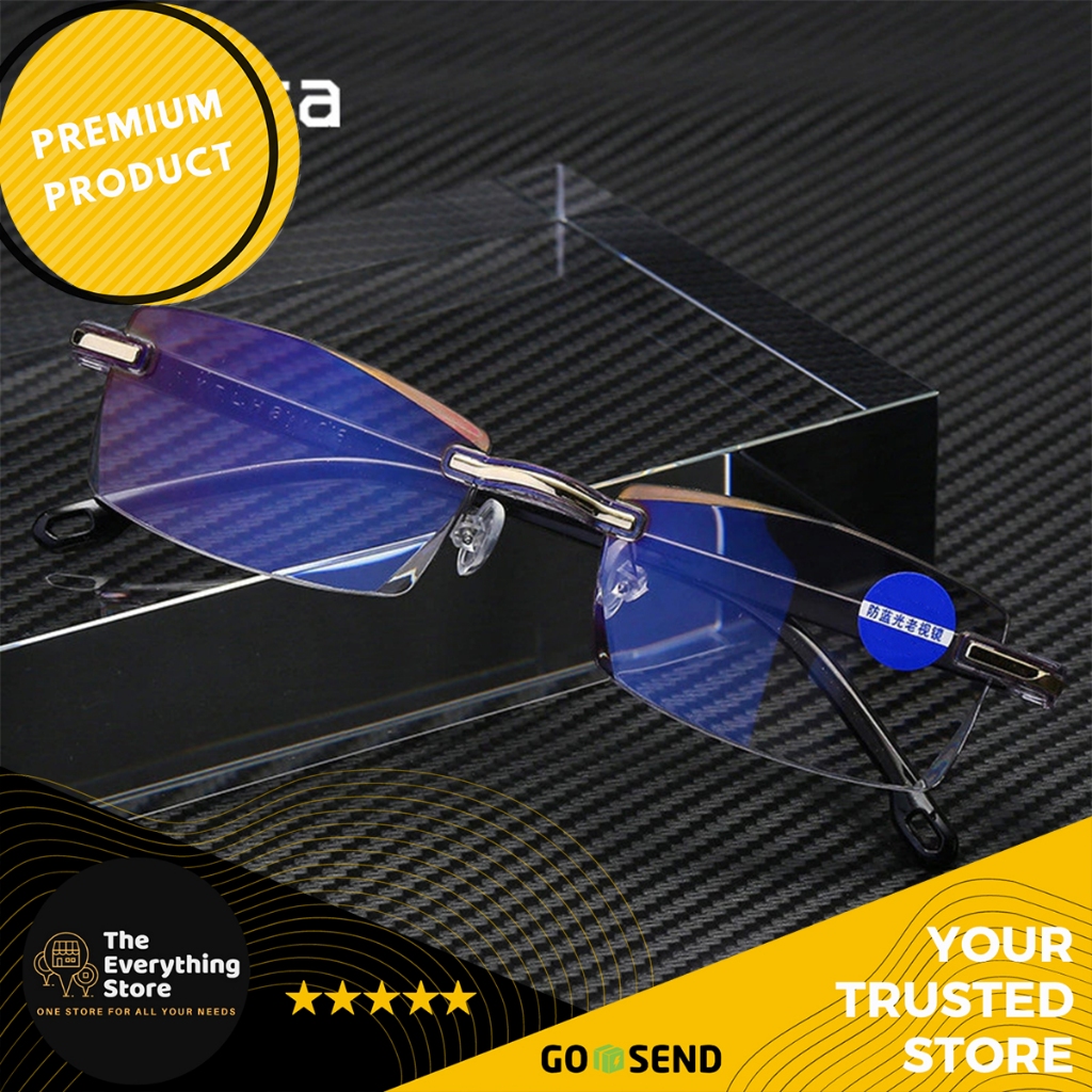 PREMIUM Kacamata  Rimless Superior Reading Glasses Frameless Stylish Kacamata Plus Anti Blue Light L