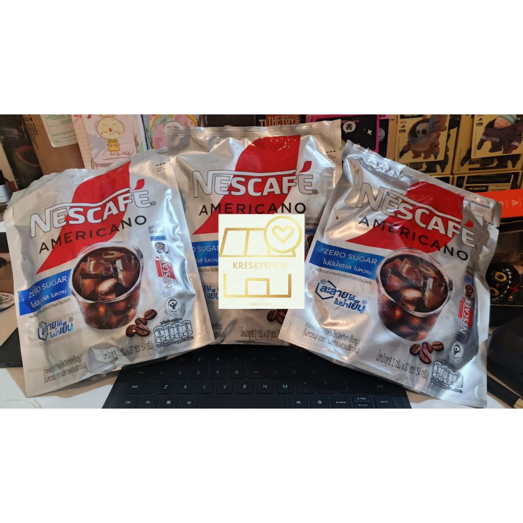 

Kopi Instant Nescafe Americano Zero Sugar. 1 pak isi 27 sachet. Original.