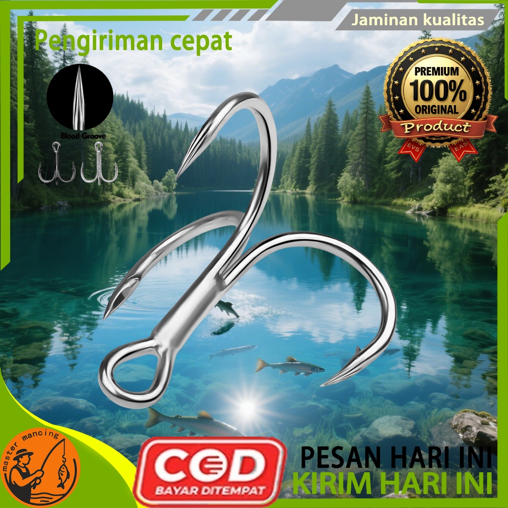 COD  Kail pancing baja karbon tinggi tiga kait dengan duri, alat hebat untuk menangkap ikan besar