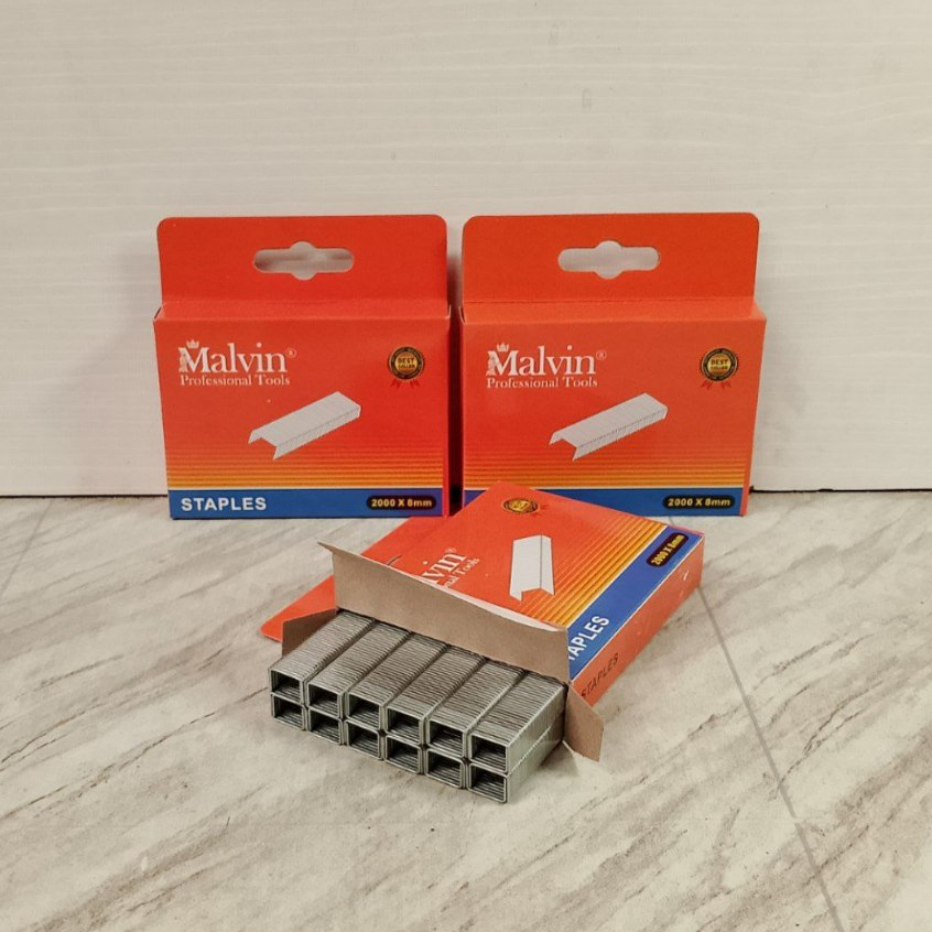 

Isi Straples Steples Stapler Jekrekan Hekter 2000 x 8mm Merk Malvin
