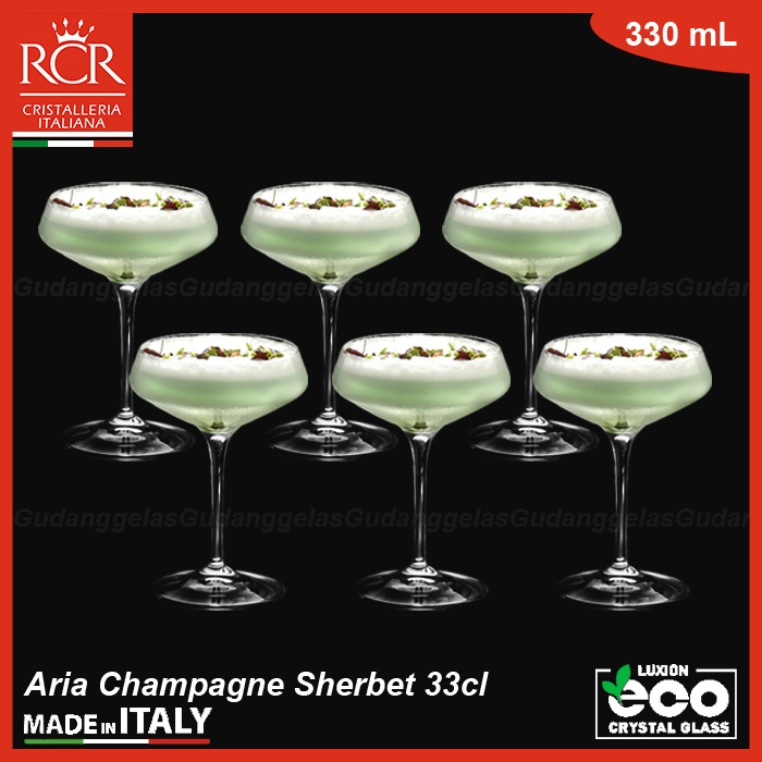 1 SET 6 PCS RCR Crystal Aria Champagne Sherbet Glass/RCR Gelas Kristal Champagne/RCR Champagne Glass