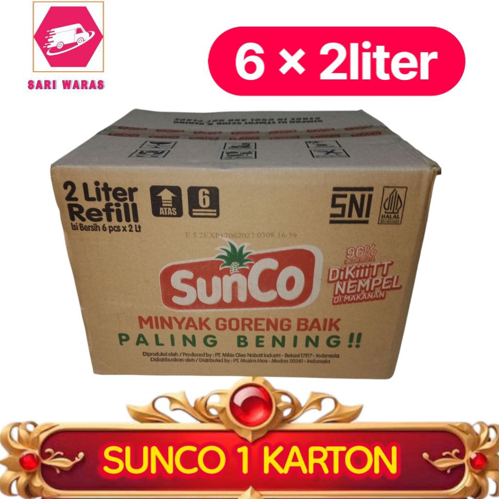 

Sunco minyak goreng 1 dus isi 6 pouch 2 liter