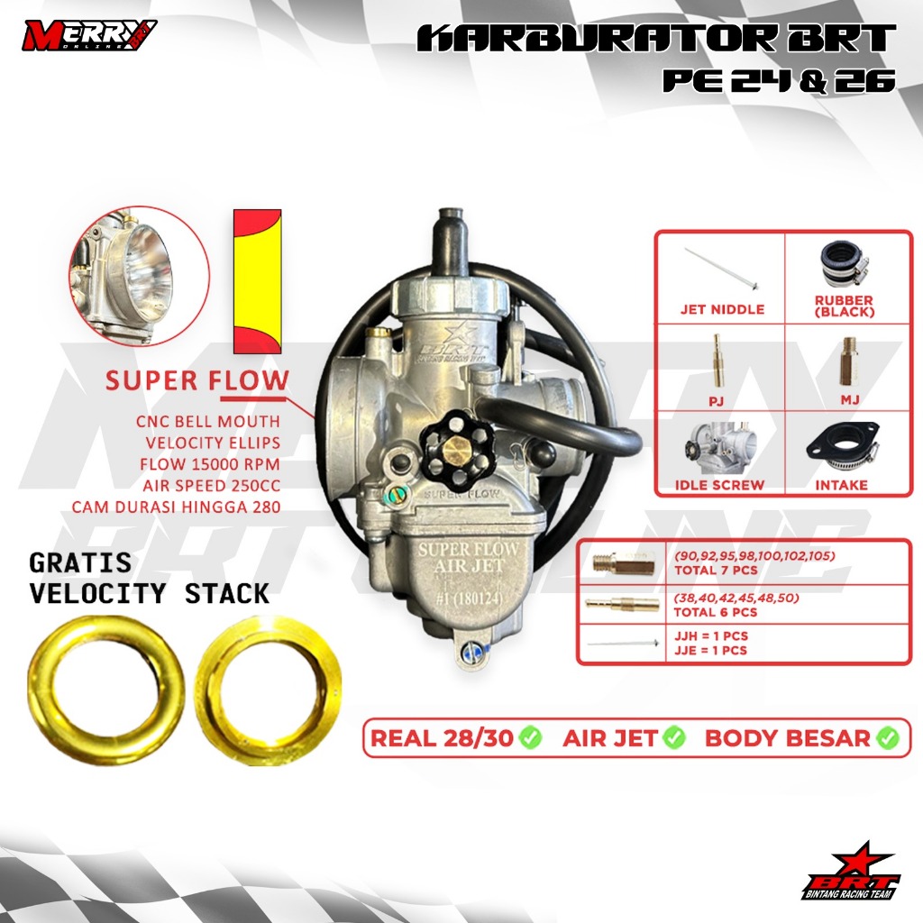 Super Flow BRT Karburator Karbu PE SF 24mm & 26mm