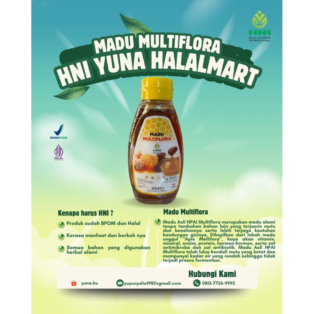 

HNI YUNA HALALMART - MADU ASLI MULTIFLORA HNI HPAI - MADU ALAMI - MADU UNGGUL APIS MELLIFERA