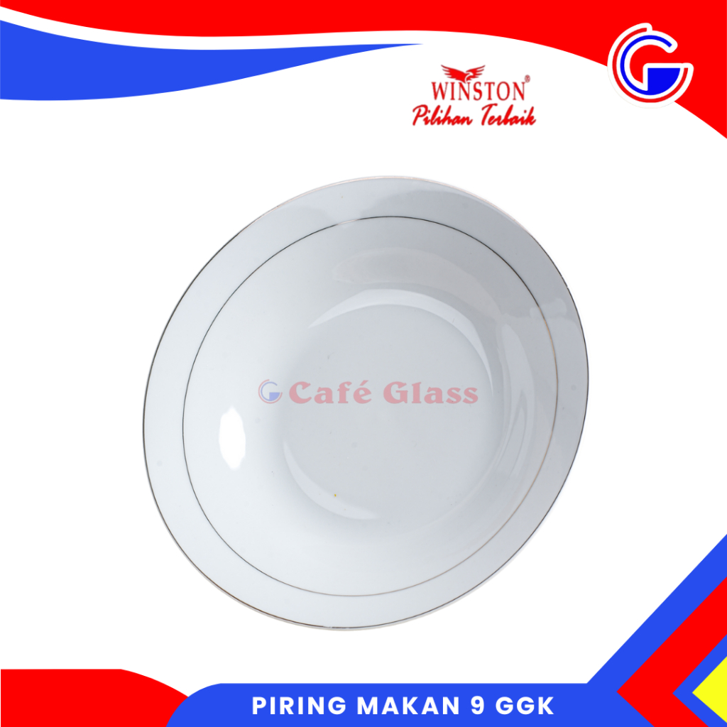 PIRING MAKAN WINSTON | PIRING LIST EMAS GGK | PIRING MAKAN 9 PUTIH KERAMIK