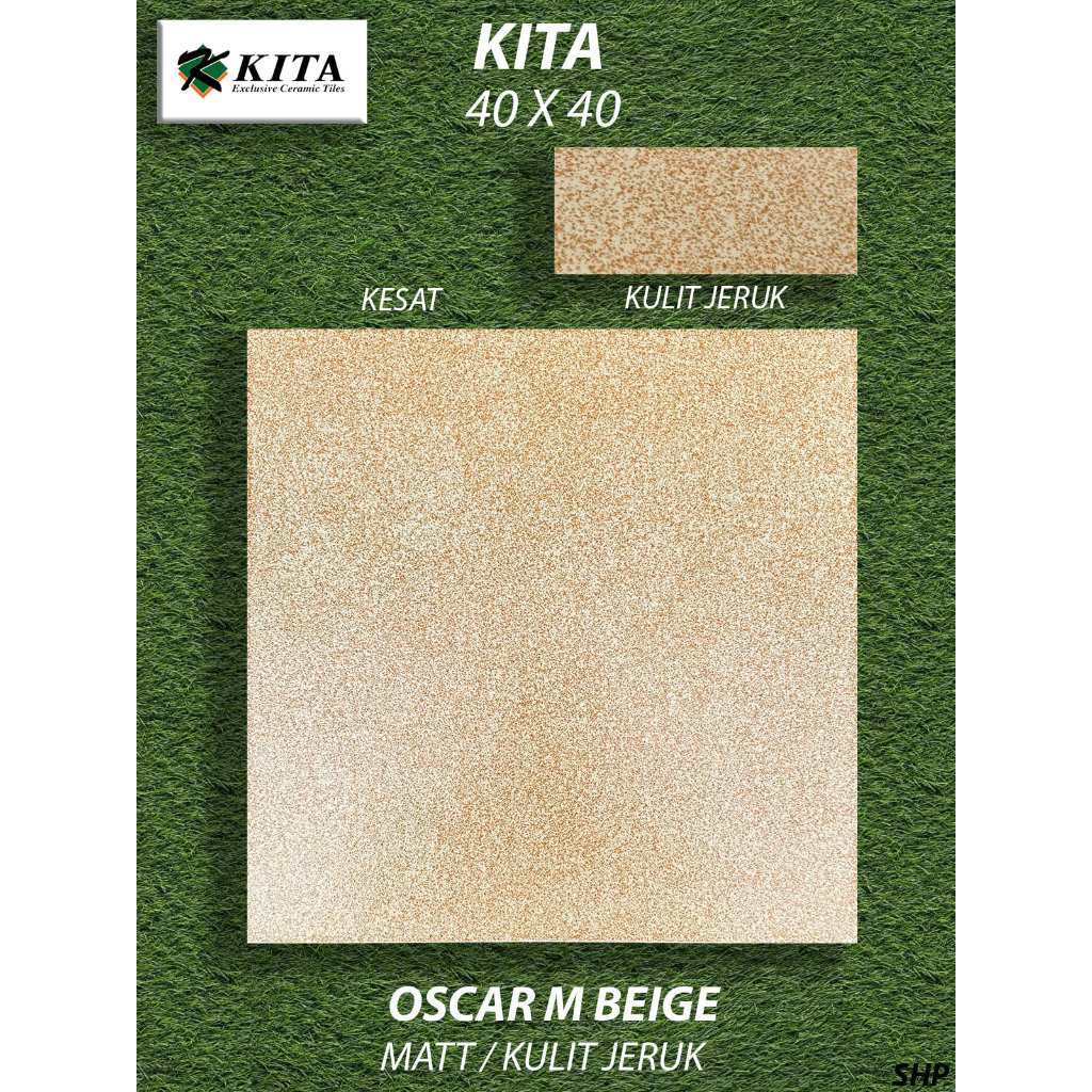 Keramik Lantai Motif 40X40 KITA Oscar Beige Kesat kuning bintik kulit jeruk KW1 Pekanbaru Riau