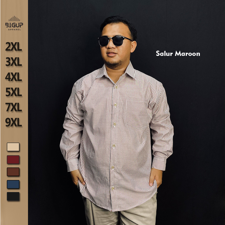 KEMEJA SALUR PRIA STRIPE LENGAN PANJANG / KEMEJA GARIS-GARIS TERBARU SIZE JUMBO