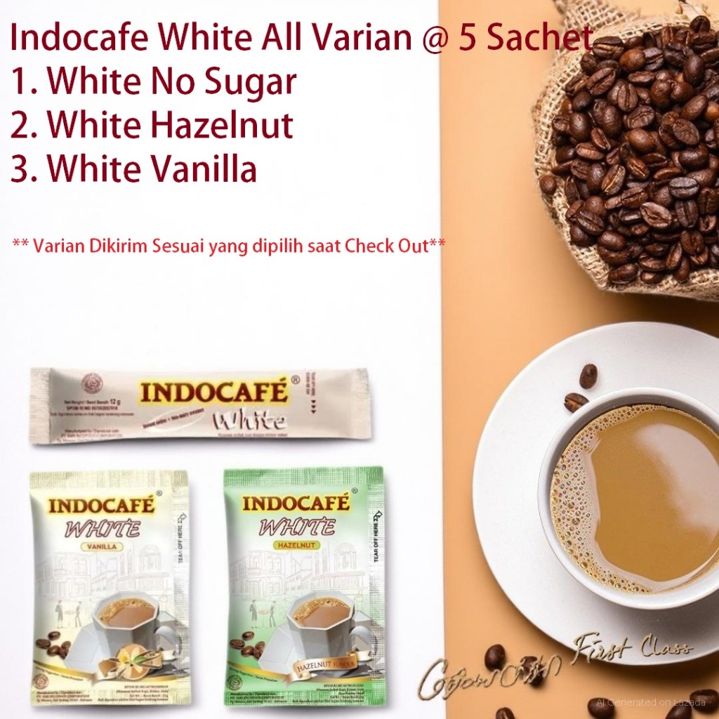 

Indocafe White 5 SAHCET Coffee all Varian White hazelnut white vanilla white non sugar