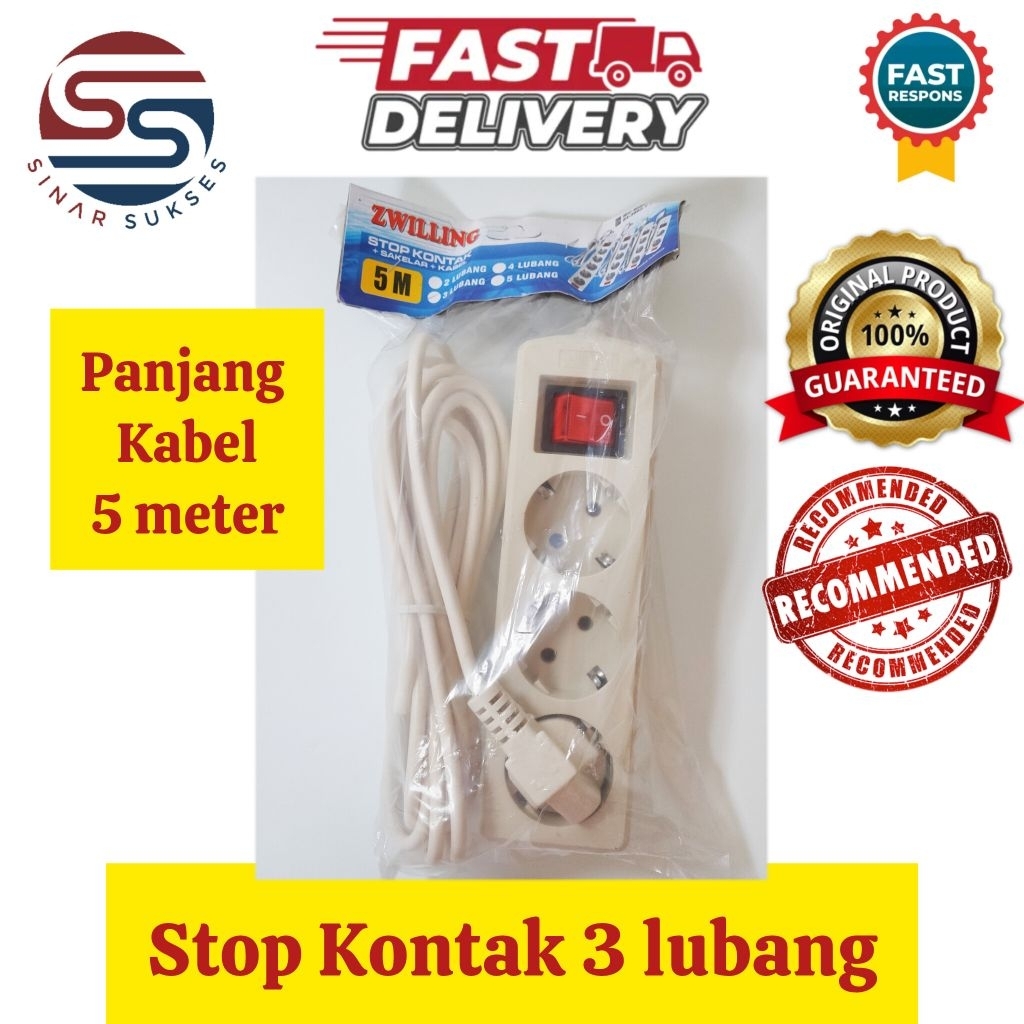 Stop Kontak Kabel 3 lubang panjang 5 meter/ Stop Kontak 3 lubang/ Stop Kontak Kabel/ Stop Kontak mur