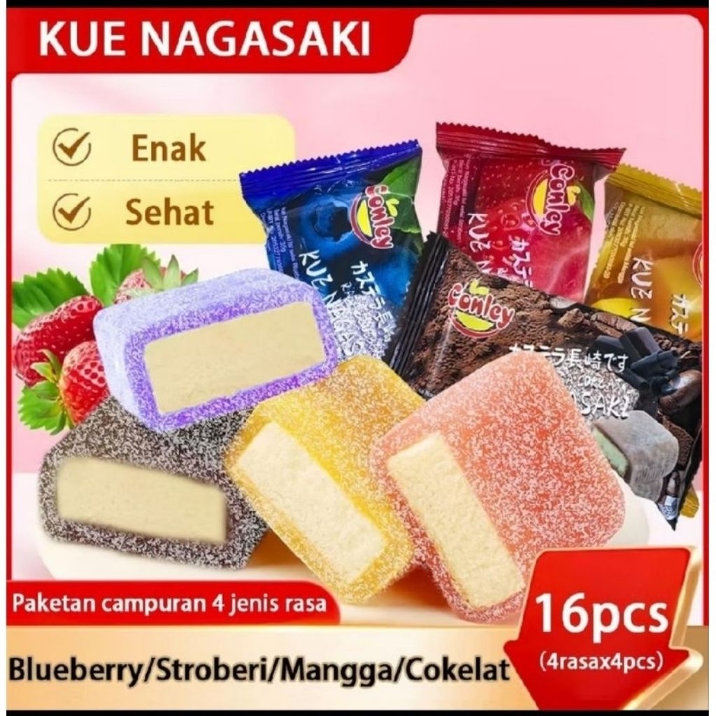 

[16PCS] Kue Nagasaki 15+1 Gratis / Mochi Nagasaki / Mochi 4 Rasa Stroberi, Coklat, Blueberry dan Mangga Bisa COD