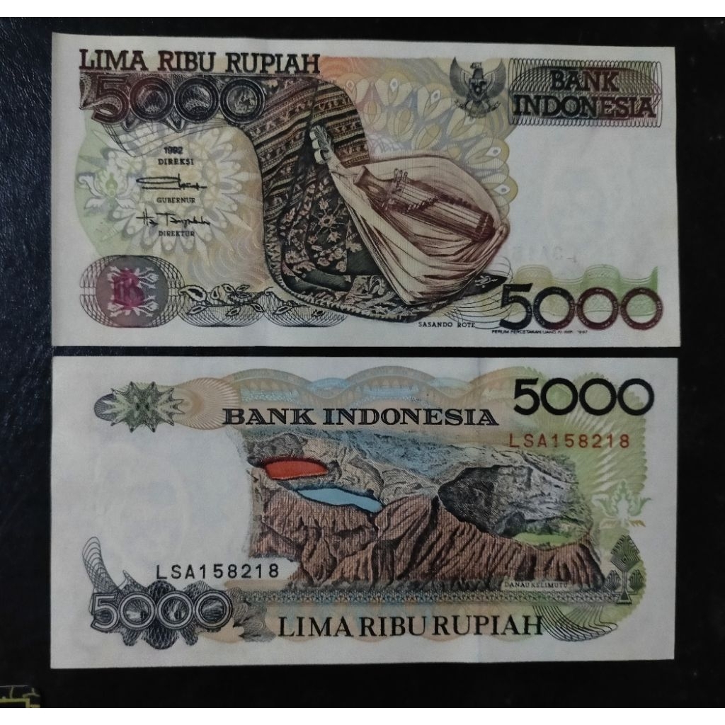 Gress/baru uang kuno 5000 danau Kalimutu / sasando Rote 1992
