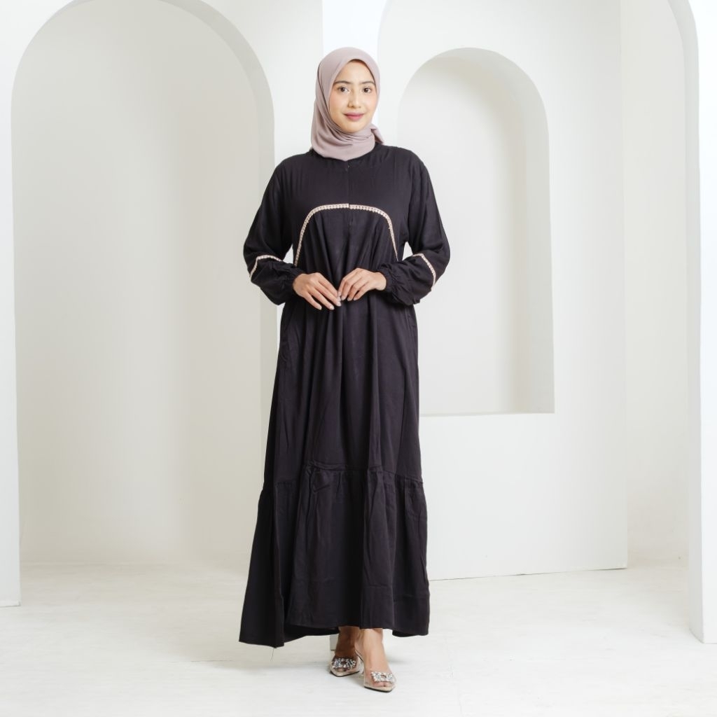 MIZYANAWEAR - Nahla dress hitam / gamis polos rayon twill premium tebal adem/ busui friendly/ homedr