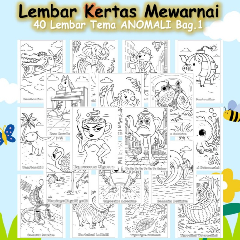 

Kertas Gambar Mewarnai 40 Lembar - Lembar Mewarnai Anak Tema ANOMALI BRAINROOT Bag.1 - Coloring Pages A4 A5 80 GSM
