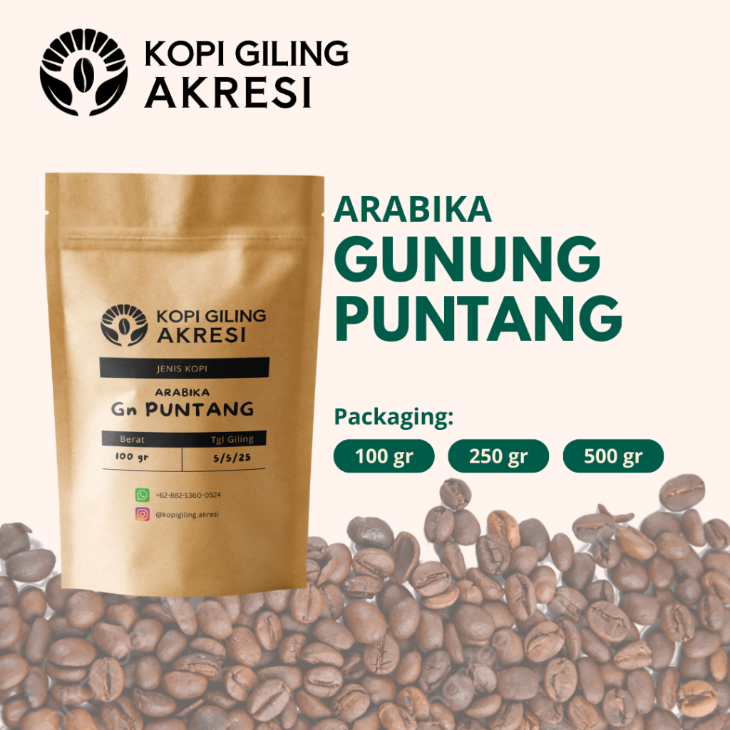 

Arabika Gunung Puntang - Biji Kopi Bubuk Giling Murni 100gr/250gr/500gr | Kopi Giling Akresi
