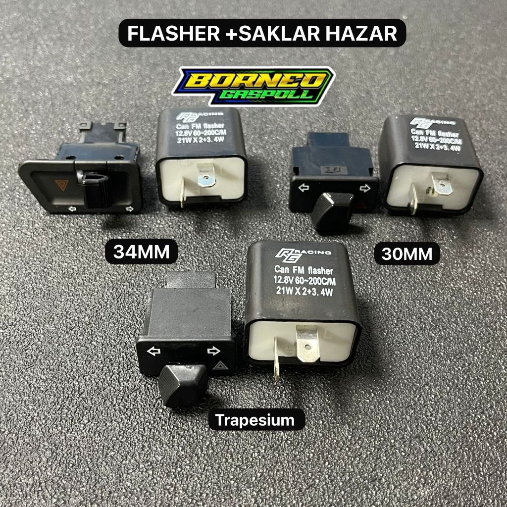 Flasher + Saklar Sen Plus Hazard Trapesium 30MM 34MM Saklar Hazard Sen Sein Motor Saklar Sein Plus H