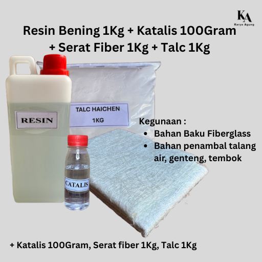 PAKET RESIN BENING ( RESIN BENING 1KG + SERAT FIBER 1 KG + KATALIS 100 GR + TALC 1 KG)