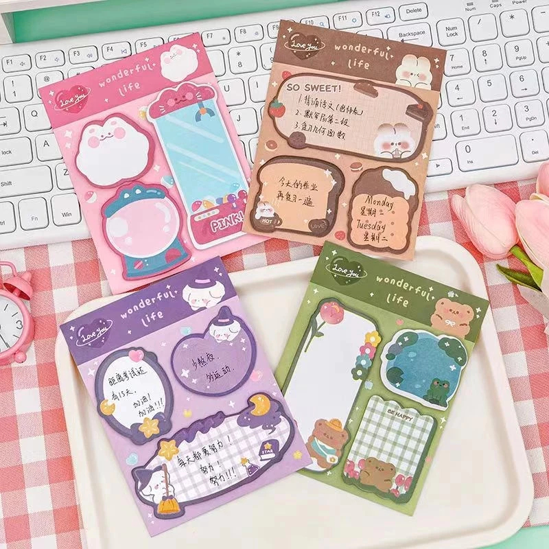 

MS Sticky Notes Karakter Lucu 3IN1 Tempelan Kertas Catatan 60Lembar Notes Kertas Tempel Karakter Bear Cat Rabbit Pembatas Buku Motif