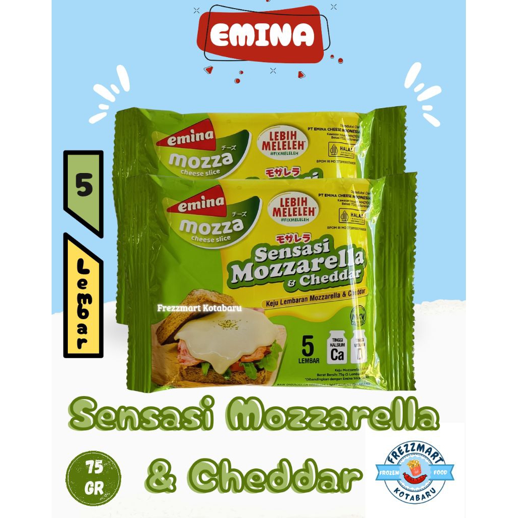 

Emina Sensasi Mozzarella & Cheddar Cheese Keju 5 Lembar 75 GR Frezzmart Kotabaru