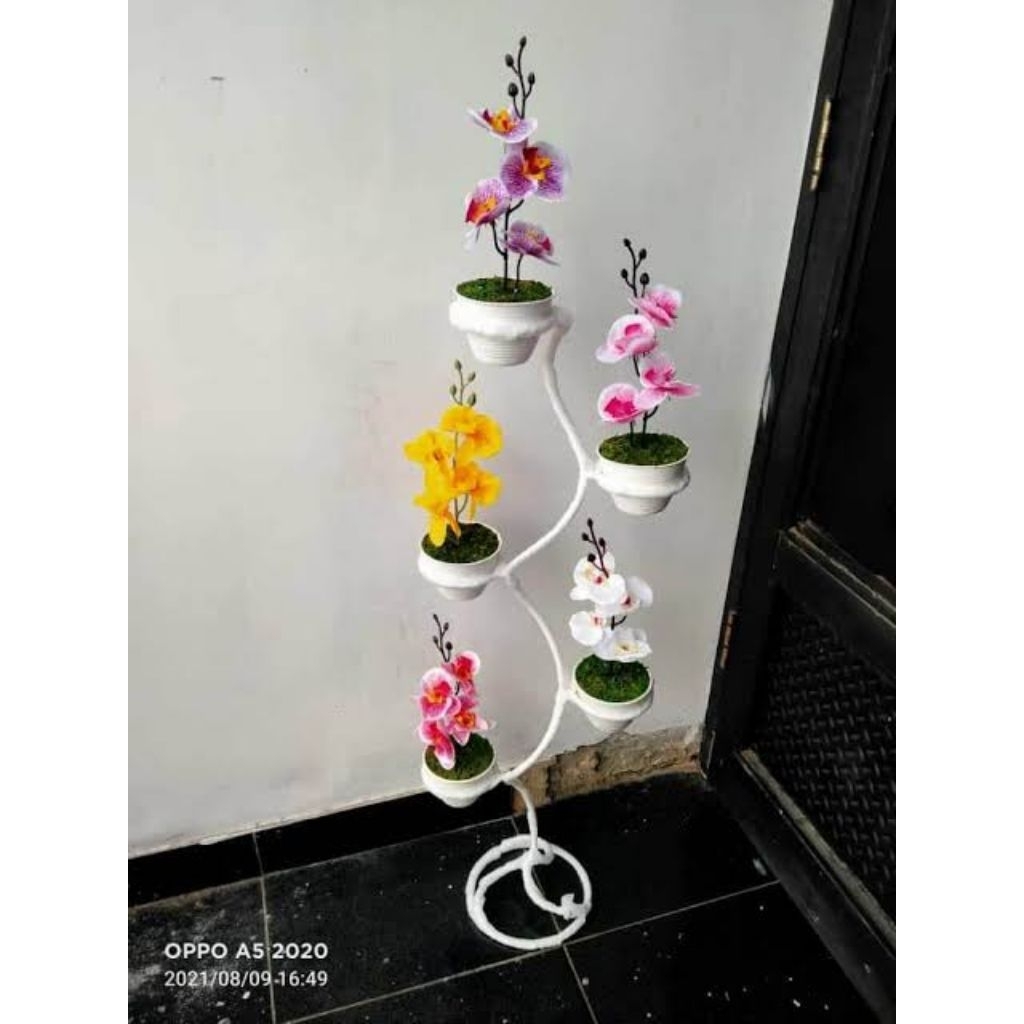 rak ulir set anggrek (RAK +BUNGA Anggrek 5 POT)/rak bunga set /rak satu set sama bunga murah/rak bes