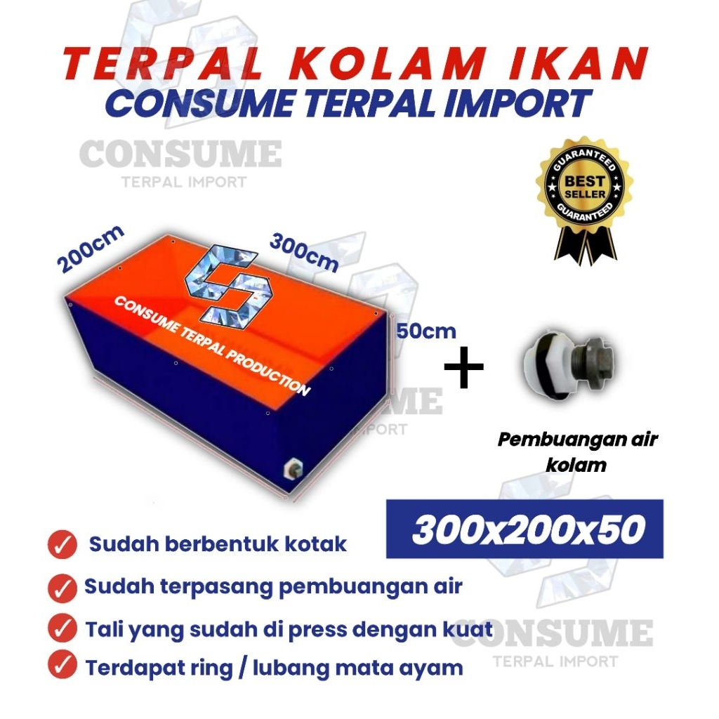 TERPAL KOLAM, TERPAL IKAN KOTAK 300x200x0,50 - 200x300x0,50 - 3x2x0,5 - 2x3x0,5 TERPAL IKAN BUDIDAYA