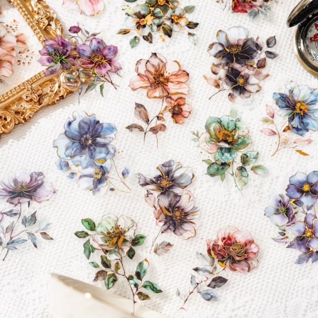 

5-10pcs Hot stamping gold foil flower sticker / sticker bunga emas