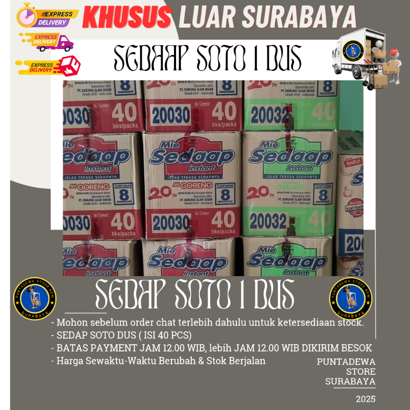 

Sedaap Soto 1 karton/Dos isi 40 pcs | sedap Soto Murah 1 Dos/karton Mie Instan Surabaya