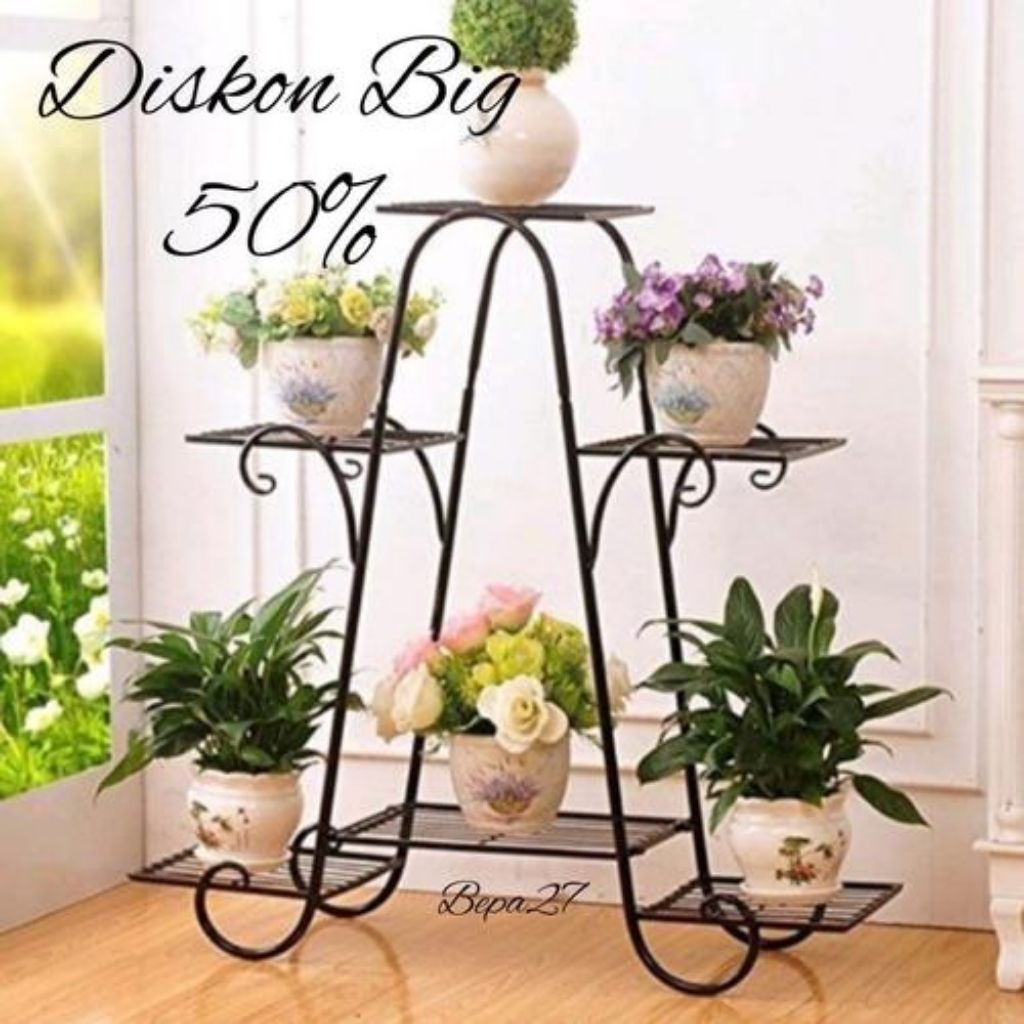 Rak Bunga Standing Pot Rak Susun 6 Rak serbaguna Putih