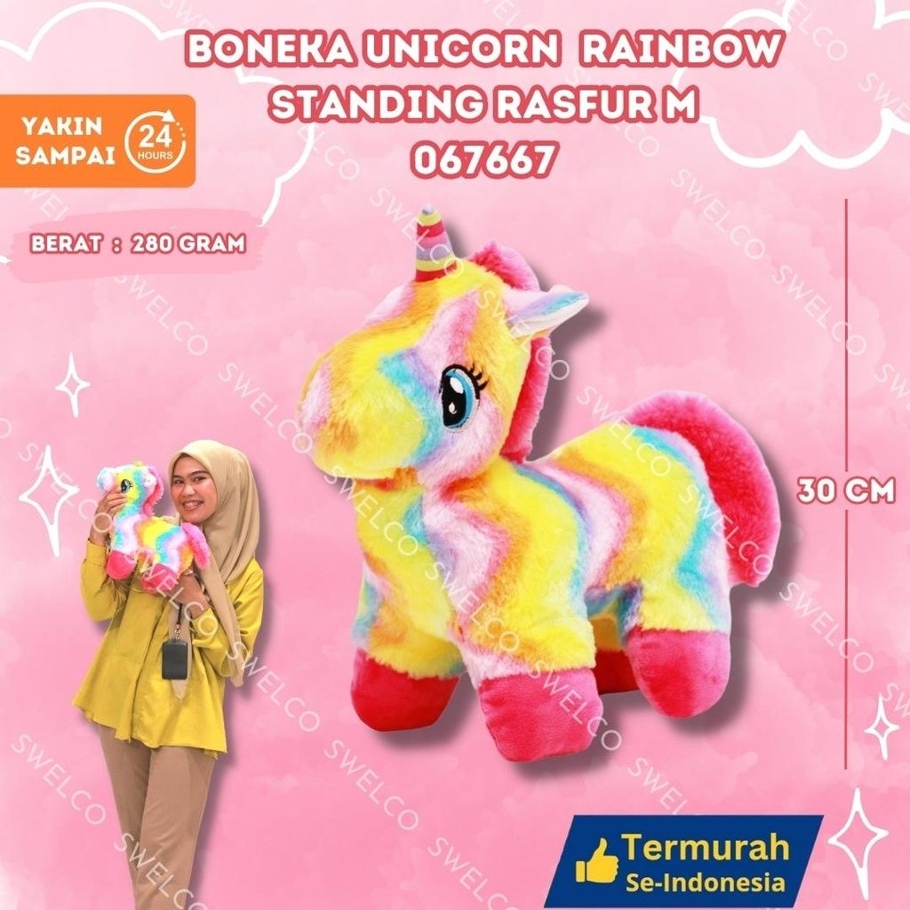 BONEKA UNICORN RAINBOW STANDING RASFUR M BERBULU KUDA PONY KECIL PONI
