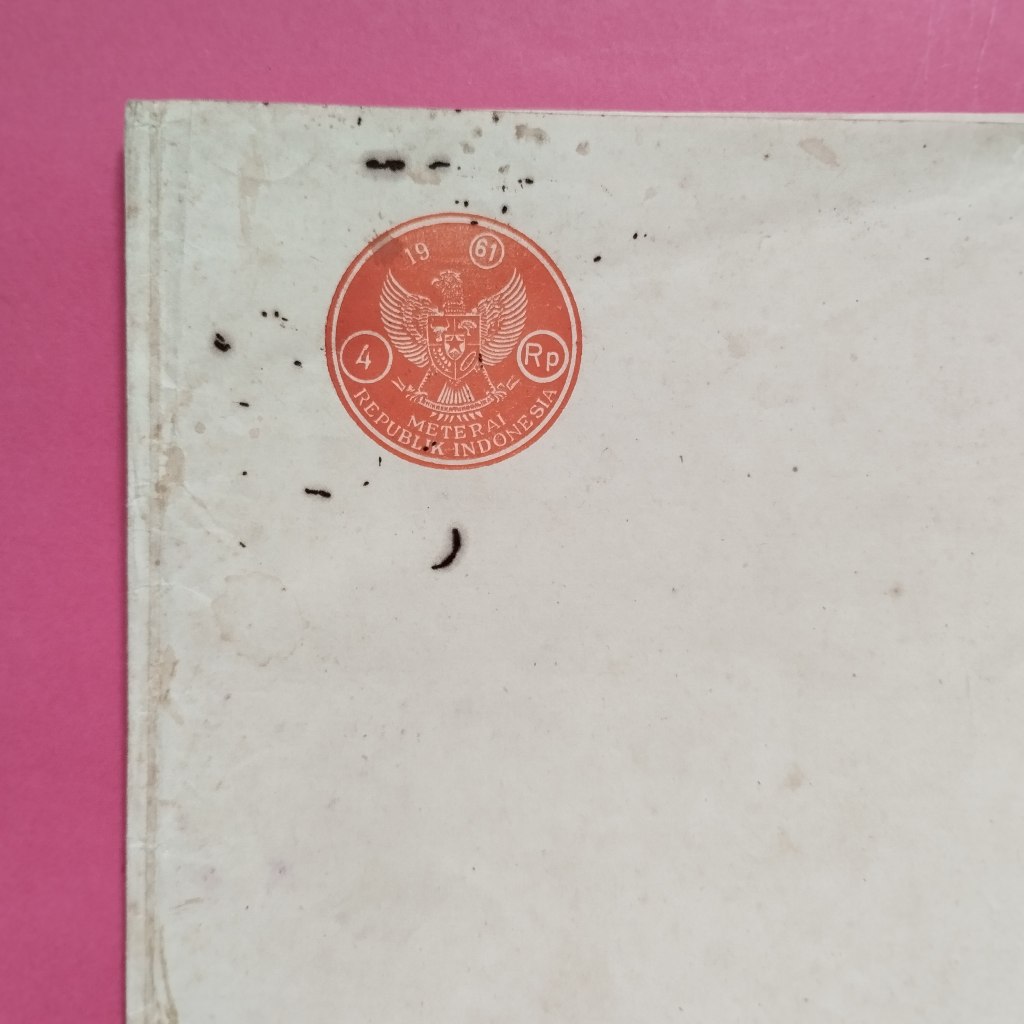

Kertas Segel Kuno Rp 4 Tahun 1961 Double
