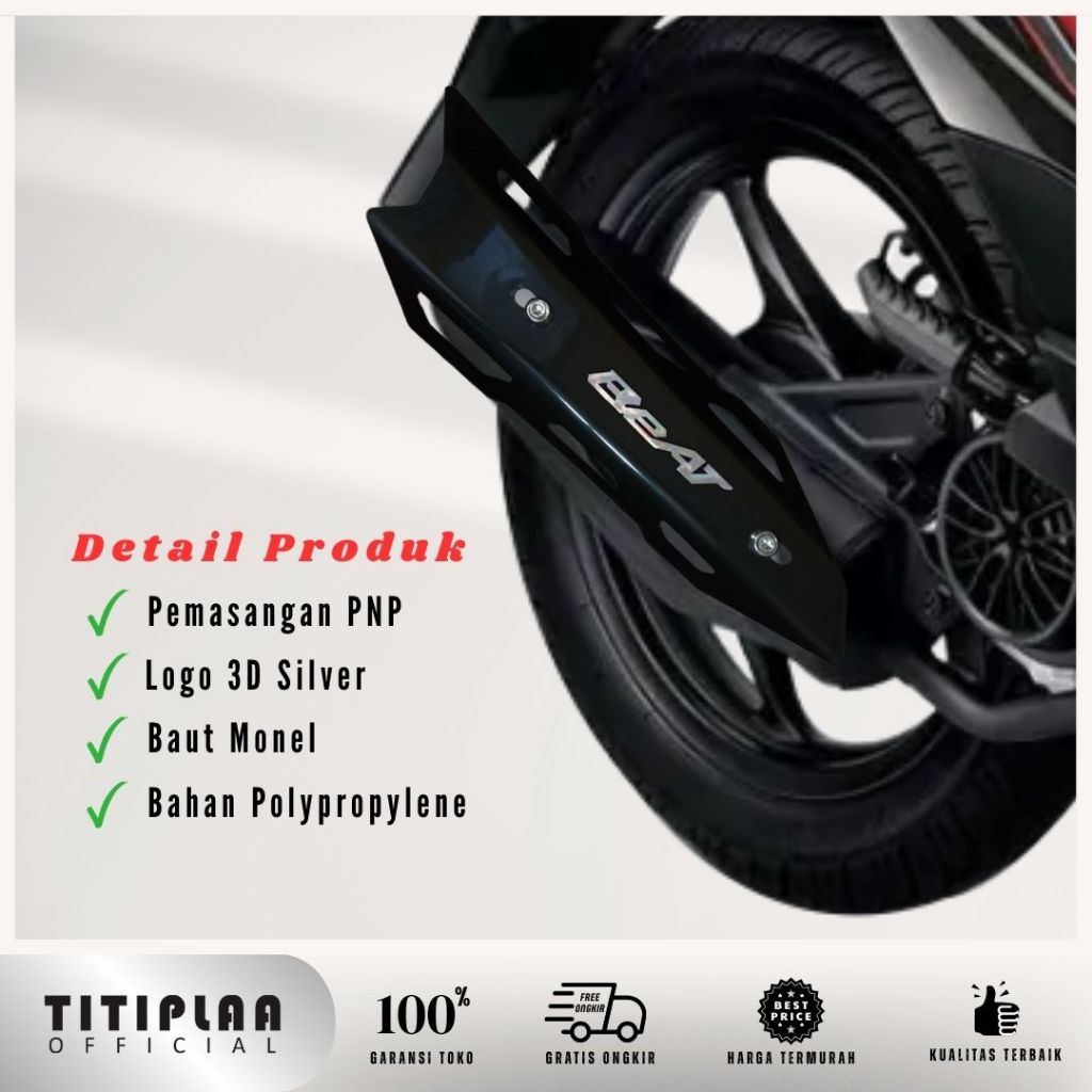 Cover Tameng Pelindung Knalpot Beat Universal Logo Silver | Tutup Tameng Knalpot Beat Fi | Beat Karb