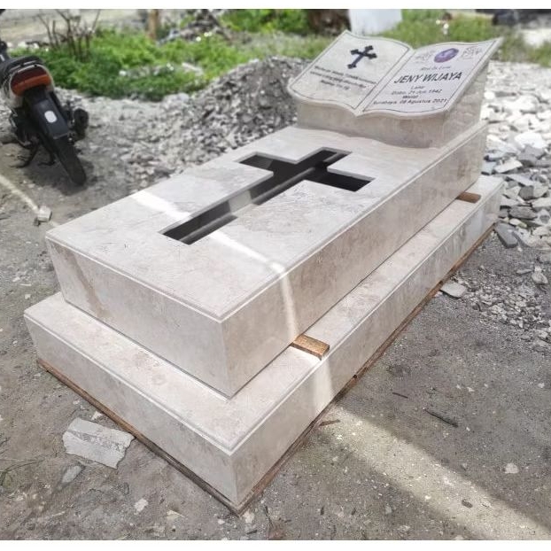 Kijing Makam Batu Marmer Solid Lubang Salib Nisan Kitab Ukuran Jumbo