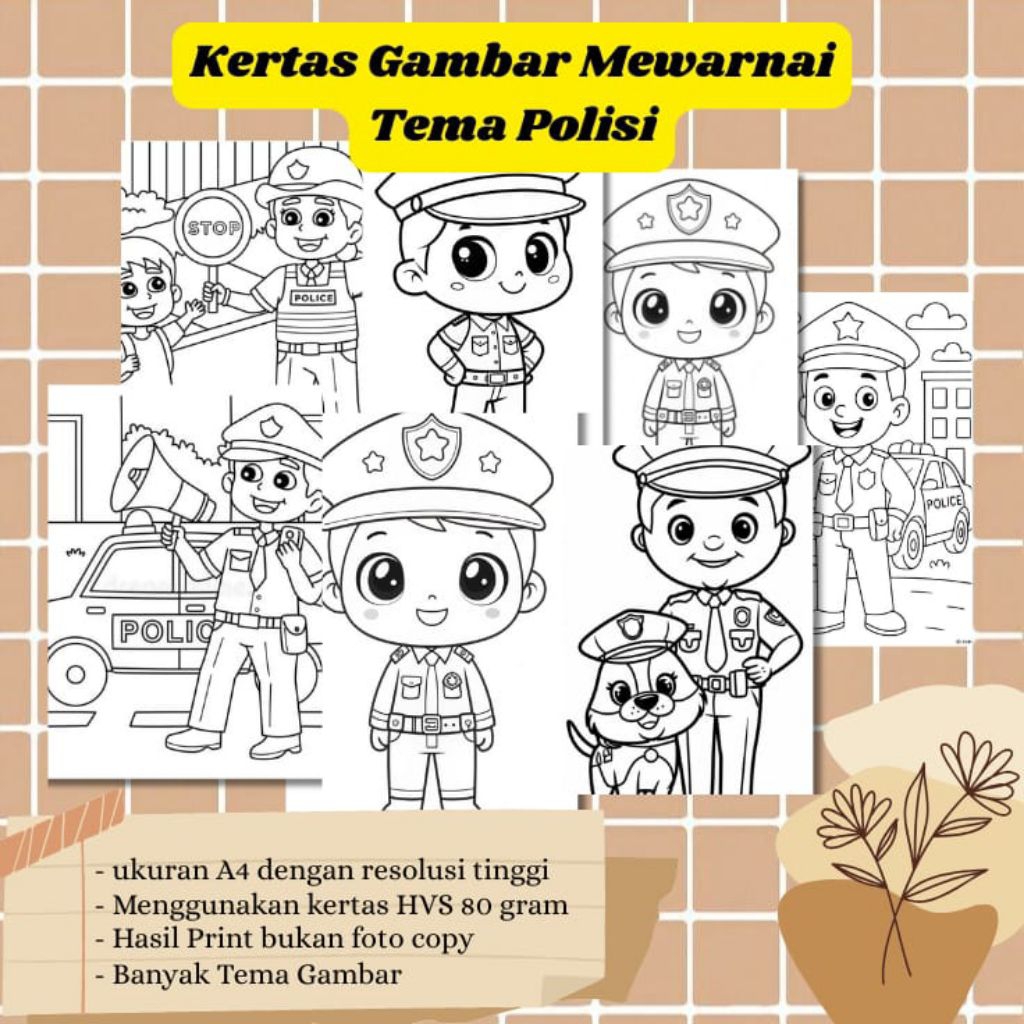 

20 LEMBAR KERTAS MEWARNAI ANAK TEMA POLISI (READY LANGSUNG KIRIM)