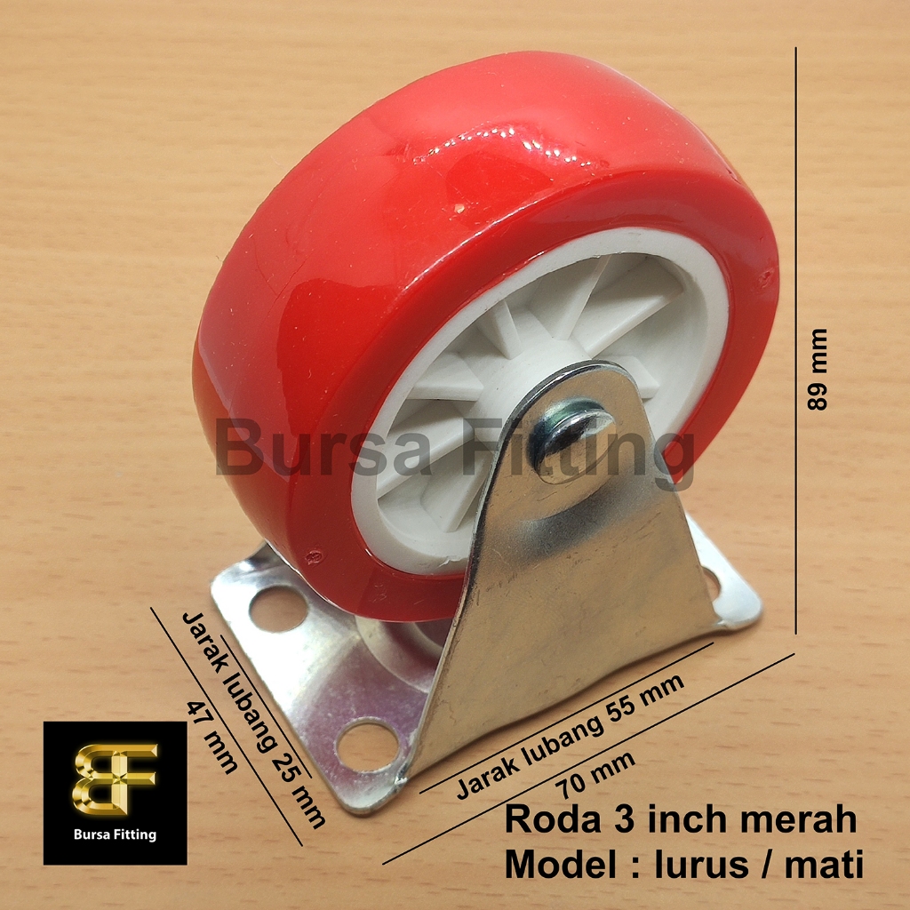 Roda 3 inch merah / roda nylon 3 inch / roda caster / roda lemari / roda trolley / roda etalase