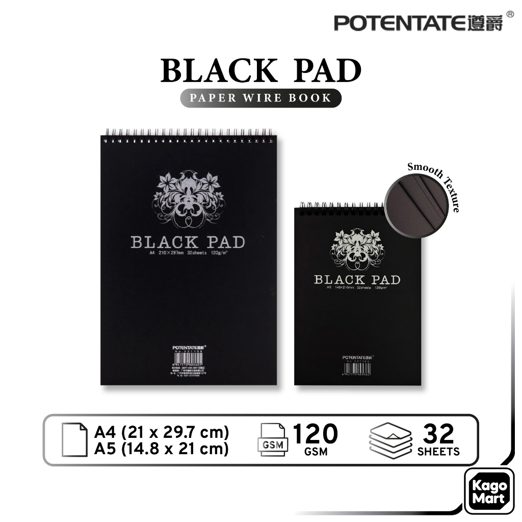 

Potentate Sketchbook Black Paper A5 A4 Spiral Binding Buku Sketsa
