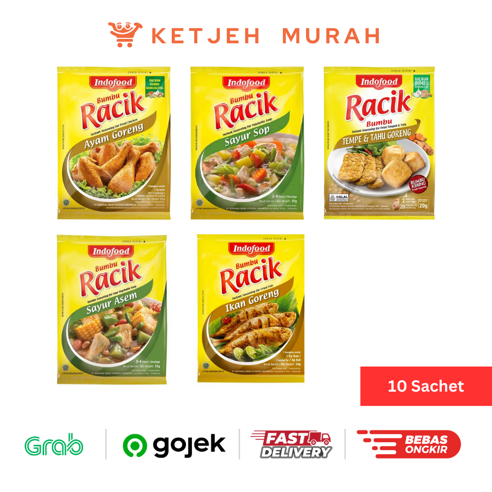 

Bumbu Racik Ayam Goreng / Sayur Sop / Ikan Goreng / Sayur Asem / Tempe & Tahu Goreng 1 Renteng isi 10 Sachet