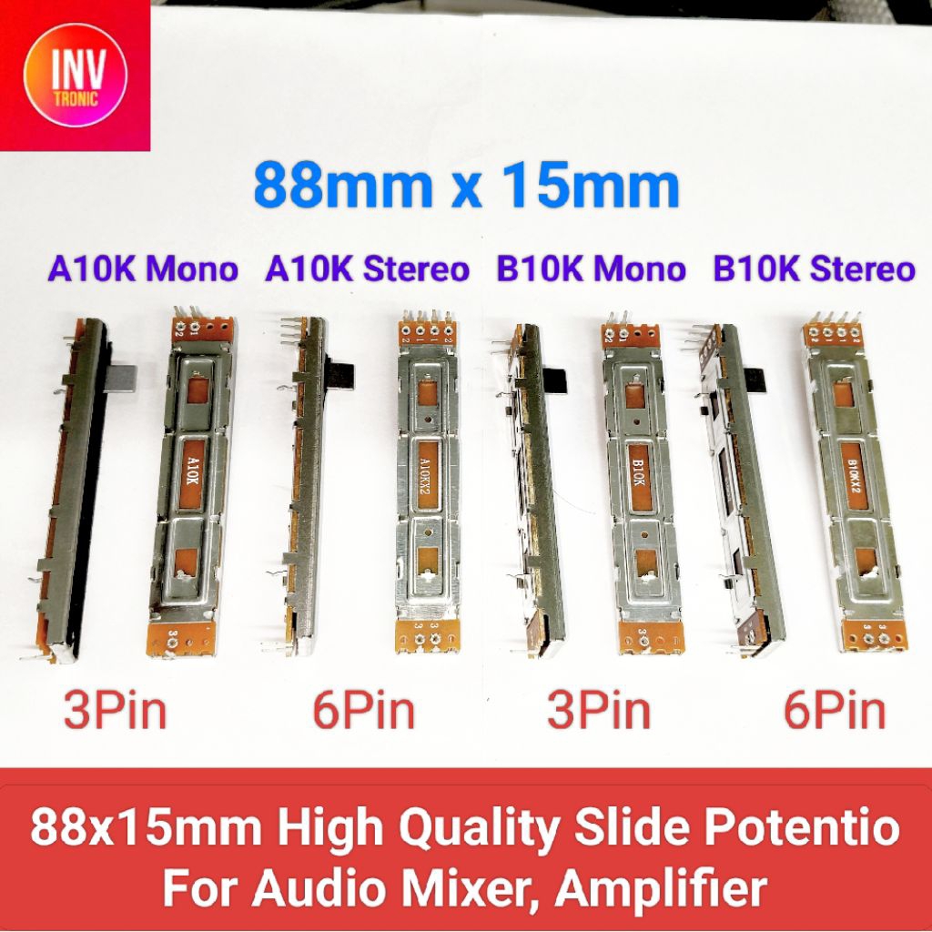 88mm x 15mm Stereo Mono High Quality Slide Potentio For Audio Mixer Amplifier Potensio Geser A10K B1