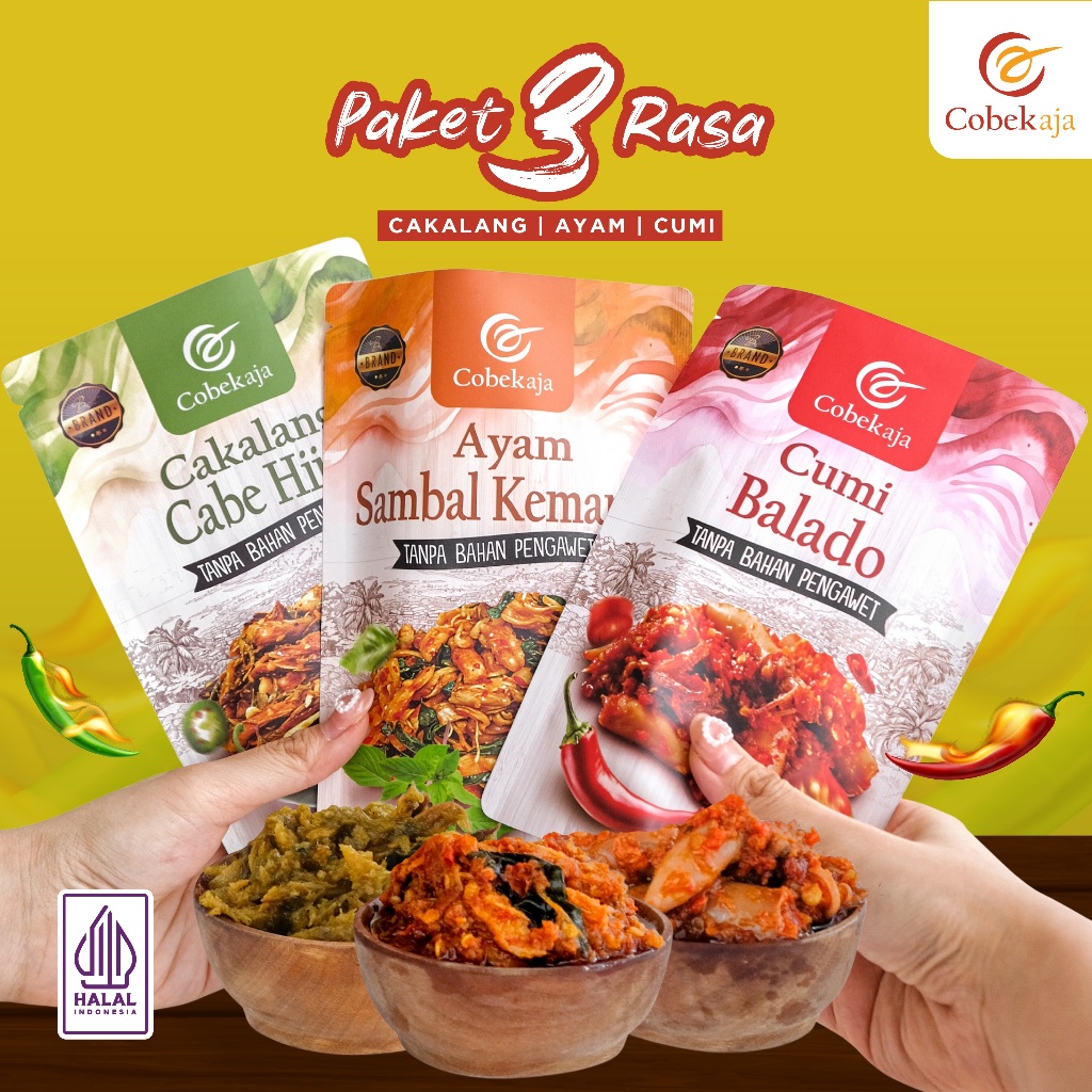

Cobekaja - Paket 3 Rasa / Sambal Cumi Balado / Sambal Cakalang Cabe Ijo / Sambal Ayam Kemangi
