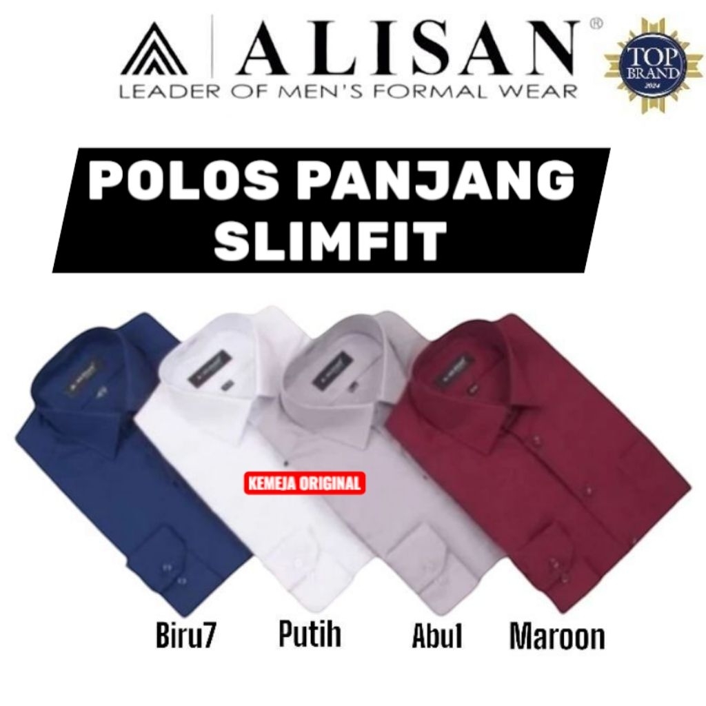 Kemeja Alisan Polos Panjang SlimFit Size XS-XL