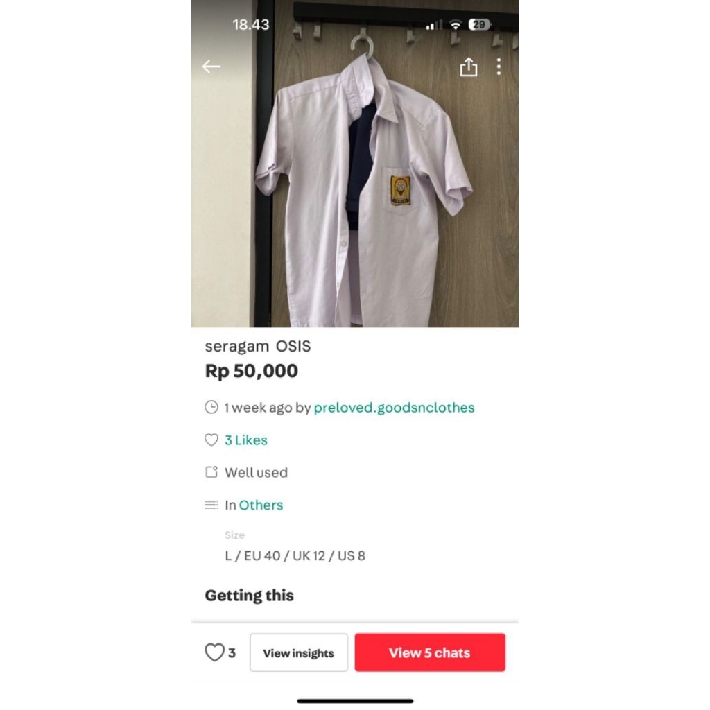 baju seragam osis preloved