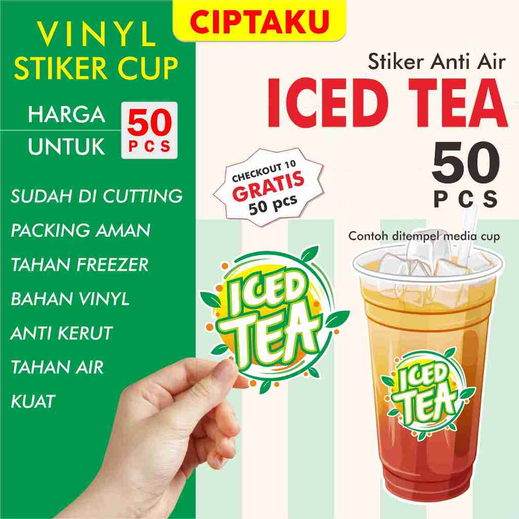 

ICED TEA stiker label cup/botol anti air bahan VINYL 50 pcs