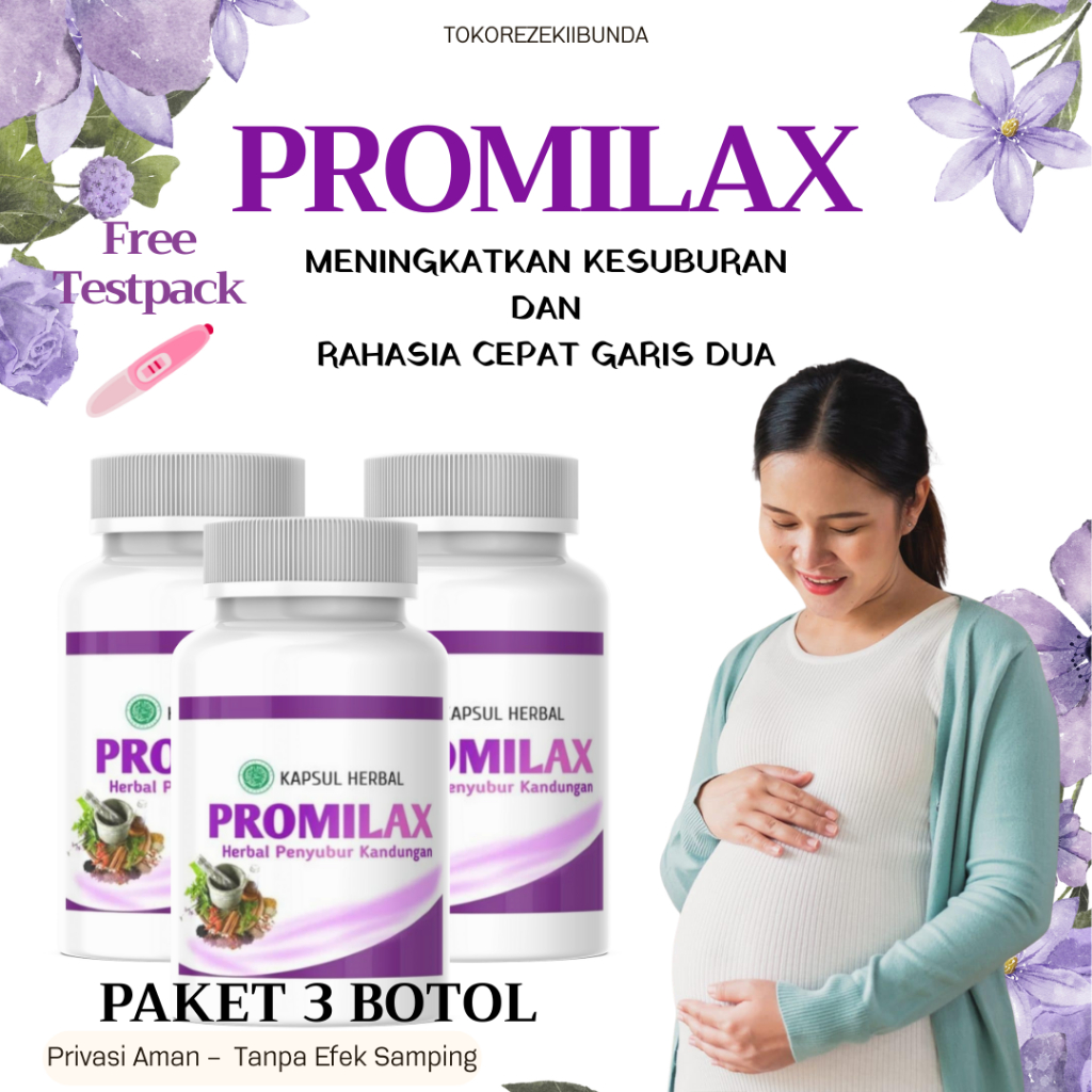 FREE TESTPACK Paket 3 Botol Promilax Kapsul Penyubur Kandungan Vitamin Promil Cepat Hamil Herbal