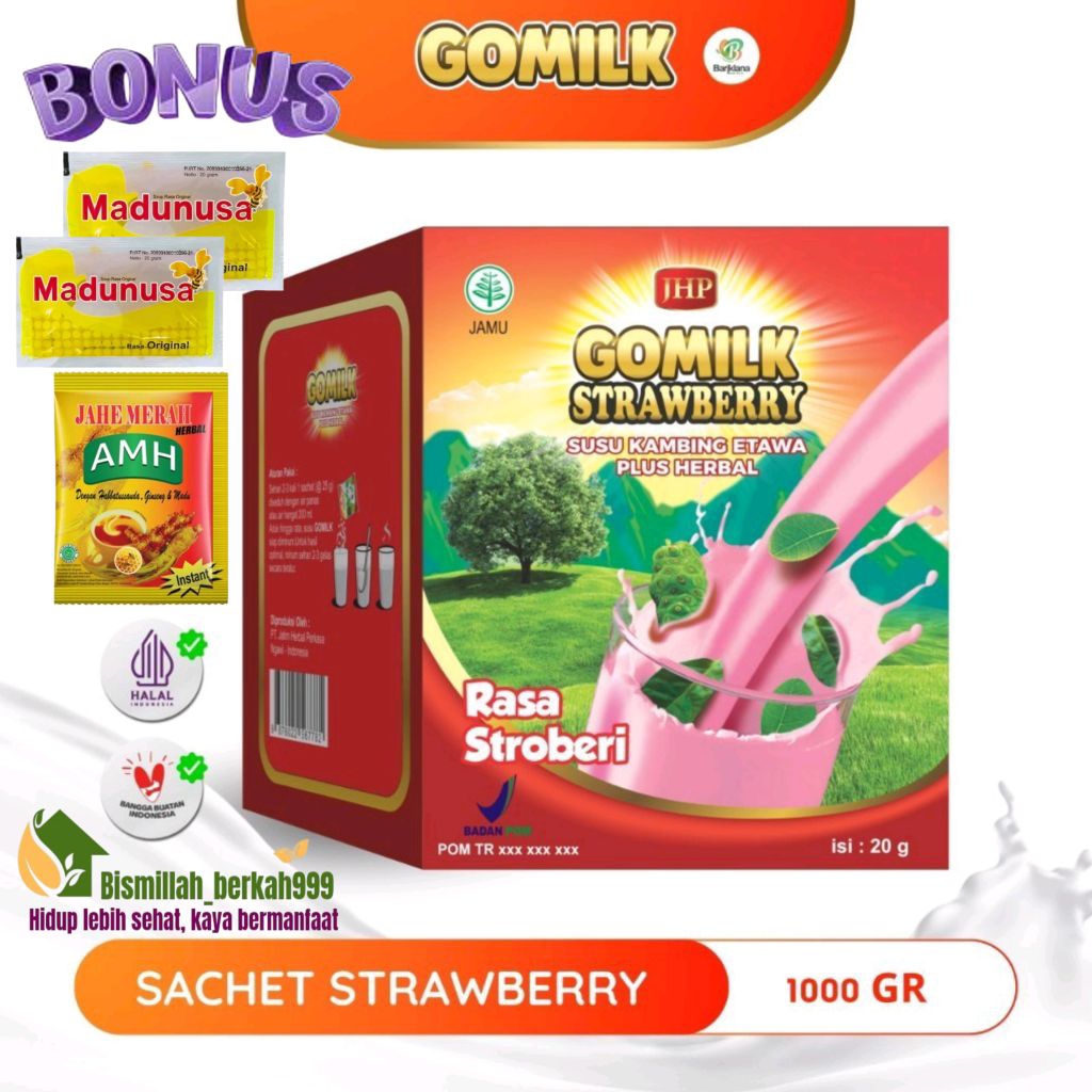 

GOMILK 1 Box 1kg Isi 40 Sachet – Susu Kambing Etawa Plus Herbal Kelor, Mengkudu, Daun Salam
