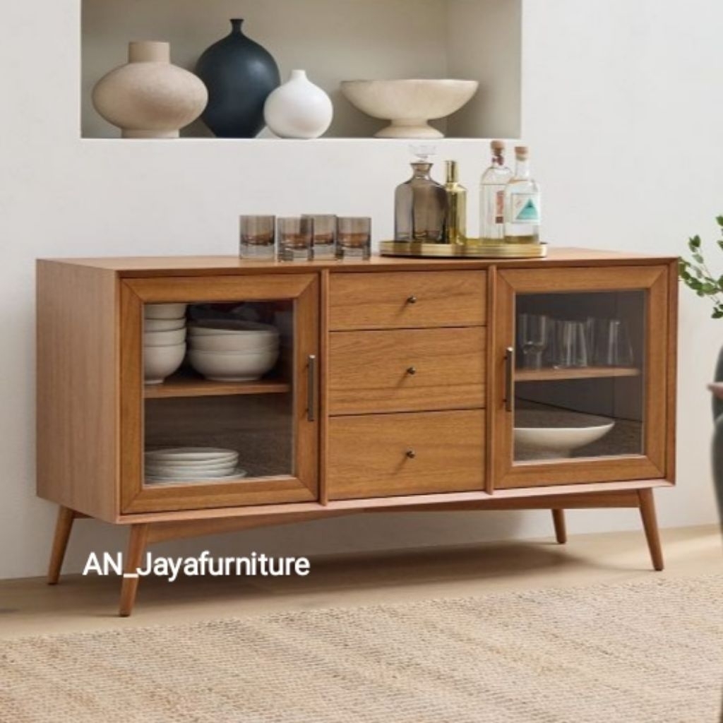 bufet kaca minimalis kayu jati bufet kombinasi laci kayu jati