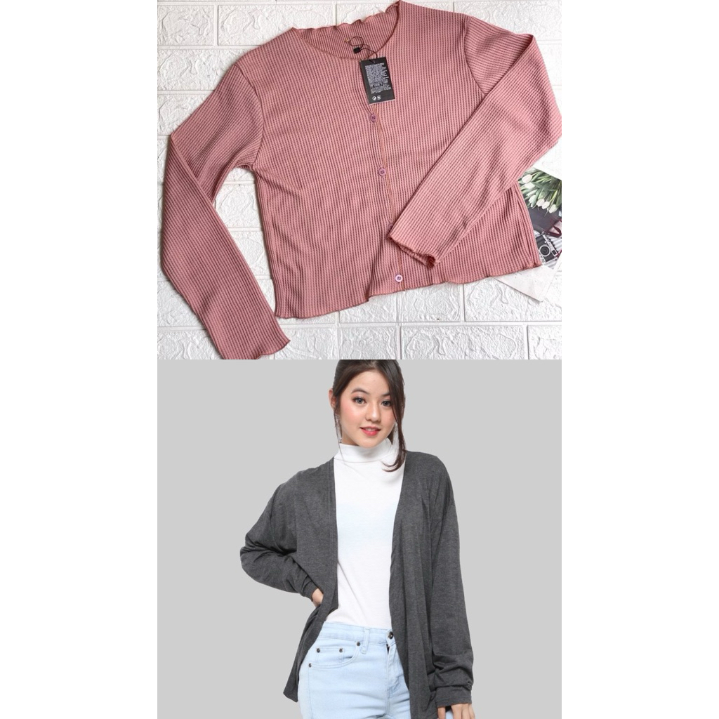 prelov cardigan crop rajut waffle / cardigan oversize polos