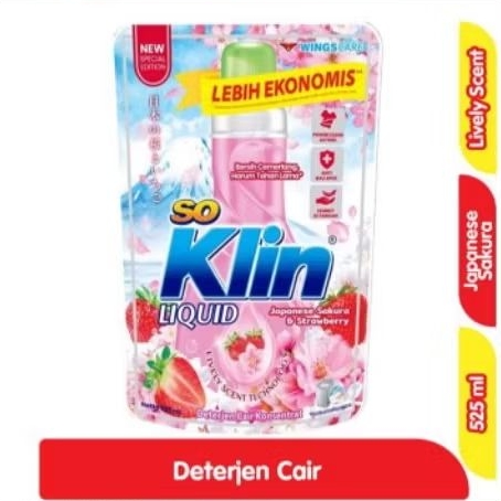 So Klin Deterjen Cair Japanese Sakura & Strawberry 525 mL / So Klin Deterjen Cair