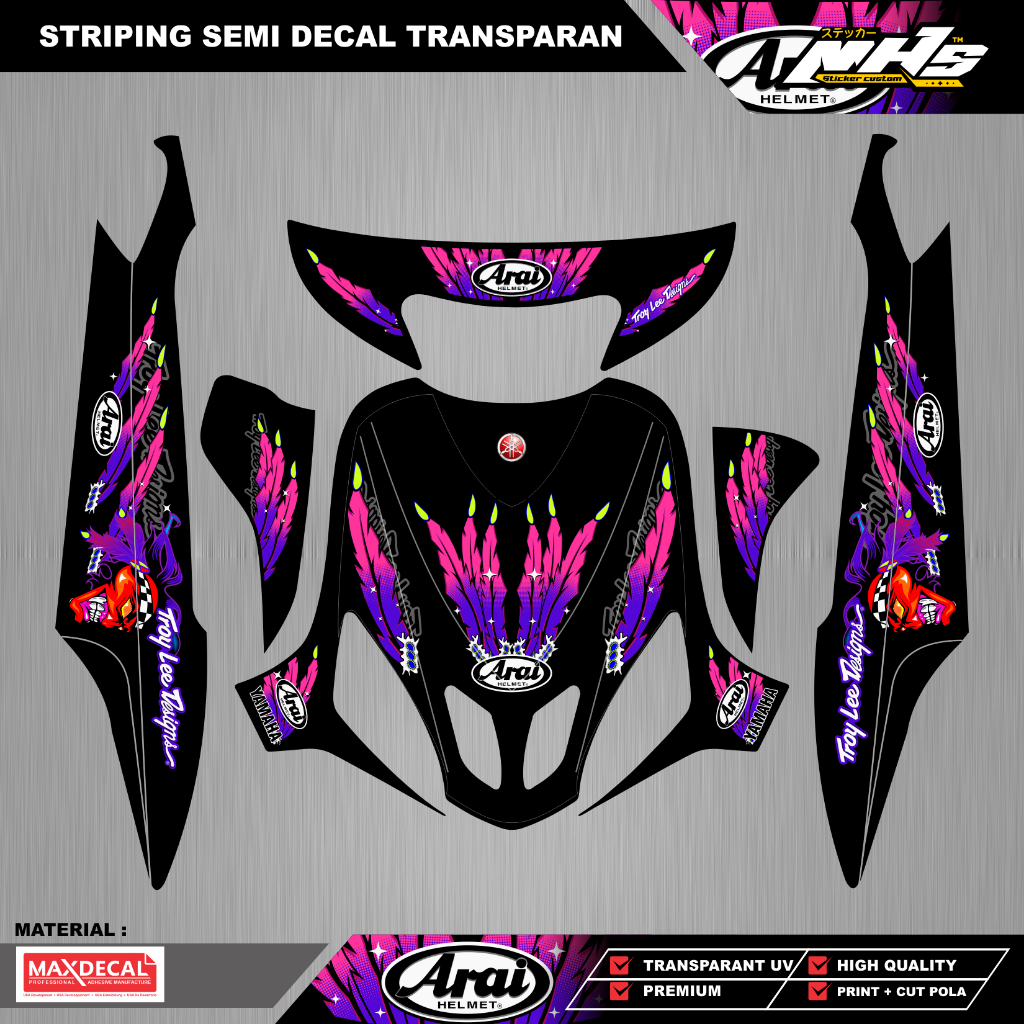 STRIPING Custom MIO Sporty Transparan UV ( Model ARAI RX7   Bisa Reques Nama Dan Warna )