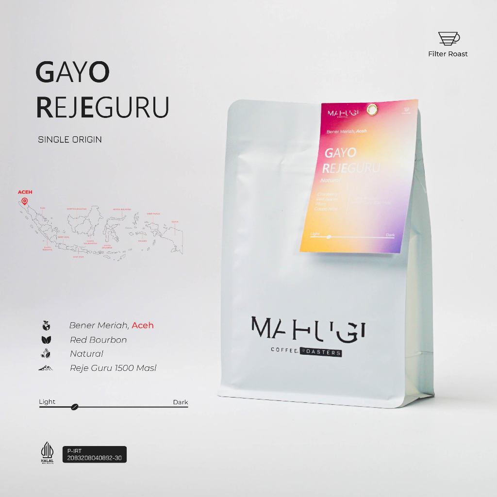

Mahugi Coffee COE Series Gayo Reje Guru - Natural Red Bourbon - Biji Kopi Arabika Speciality